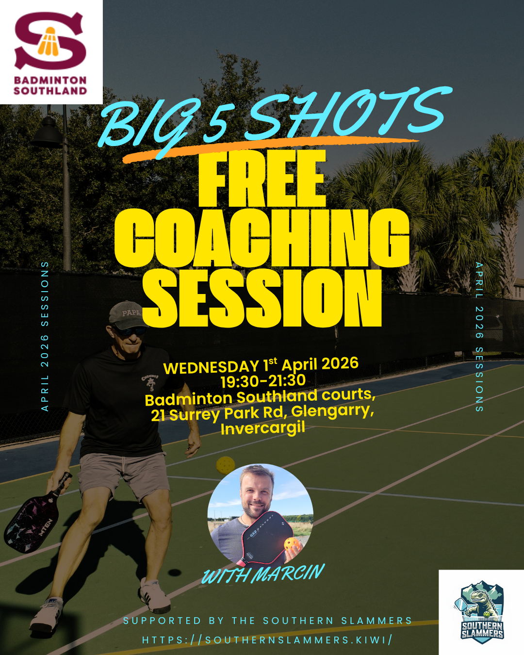 Pickleball coaching session in Invercargill focusing on key shots at Badminton Southland