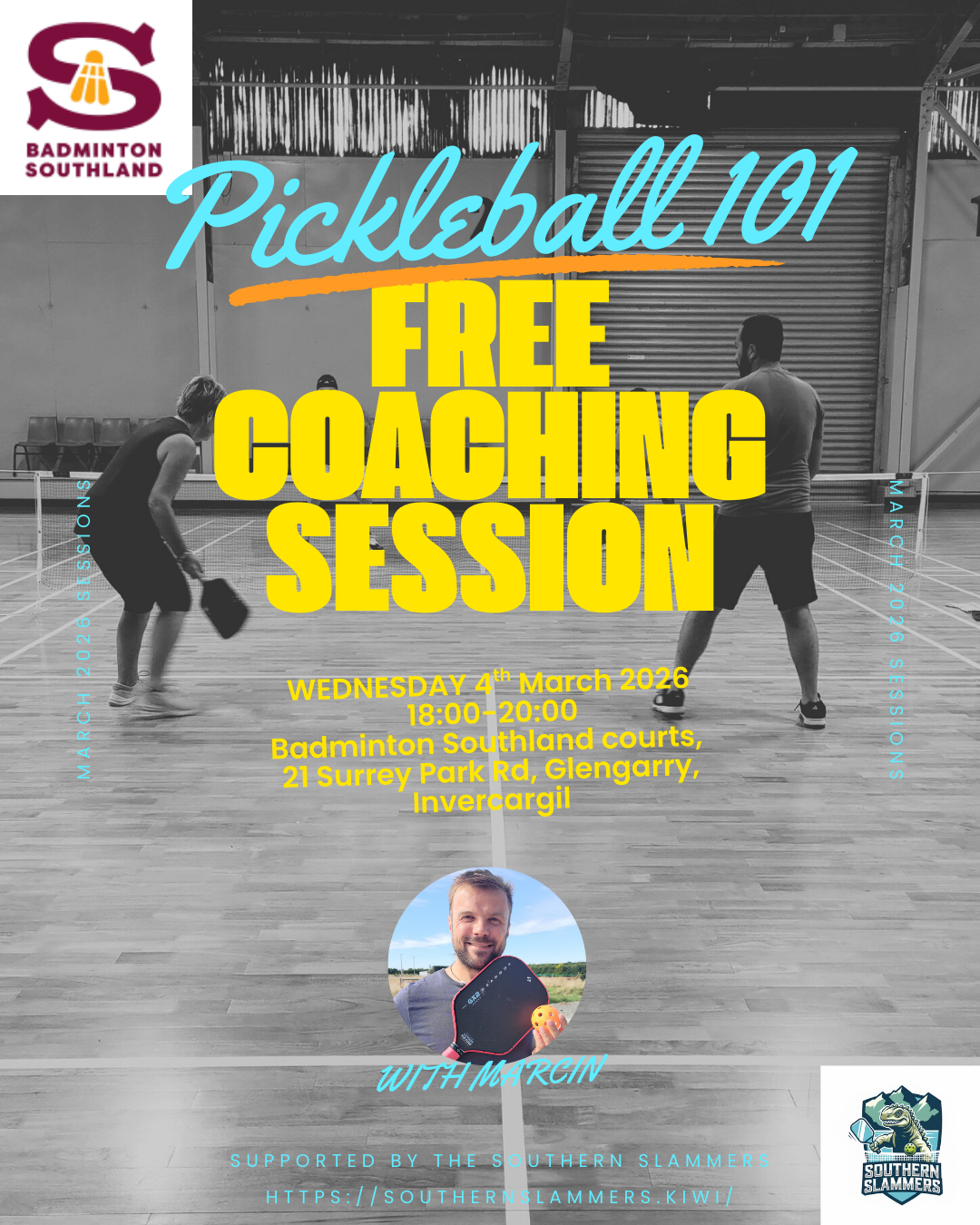 Pickleball coaching session in Invercargill at Badminton Southland courts